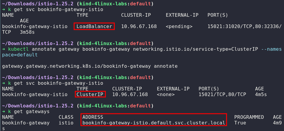 Alterando o Gateway Service para ClusterIP